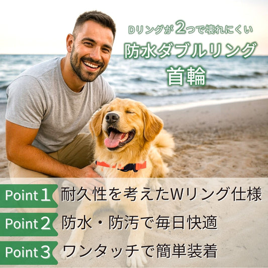 犬 首輪 PVC 防水 ダブルリング バックル式 小型犬8(8㎏以上) 中型犬 大型犬 雨散歩 アウトドア 水遊び